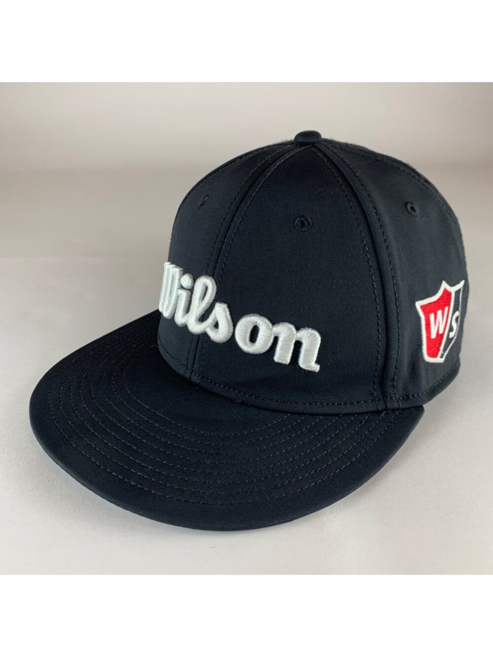 Wilson WS Mens Black Flat Bill Strapback Adjustable Hat